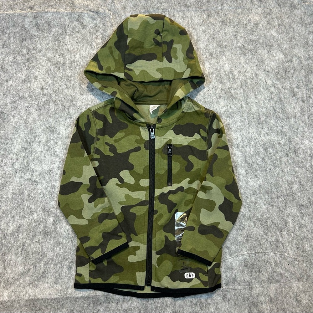 GAP BabyGap Boys Green Camouflage Zip-Up Hoodie Size 3